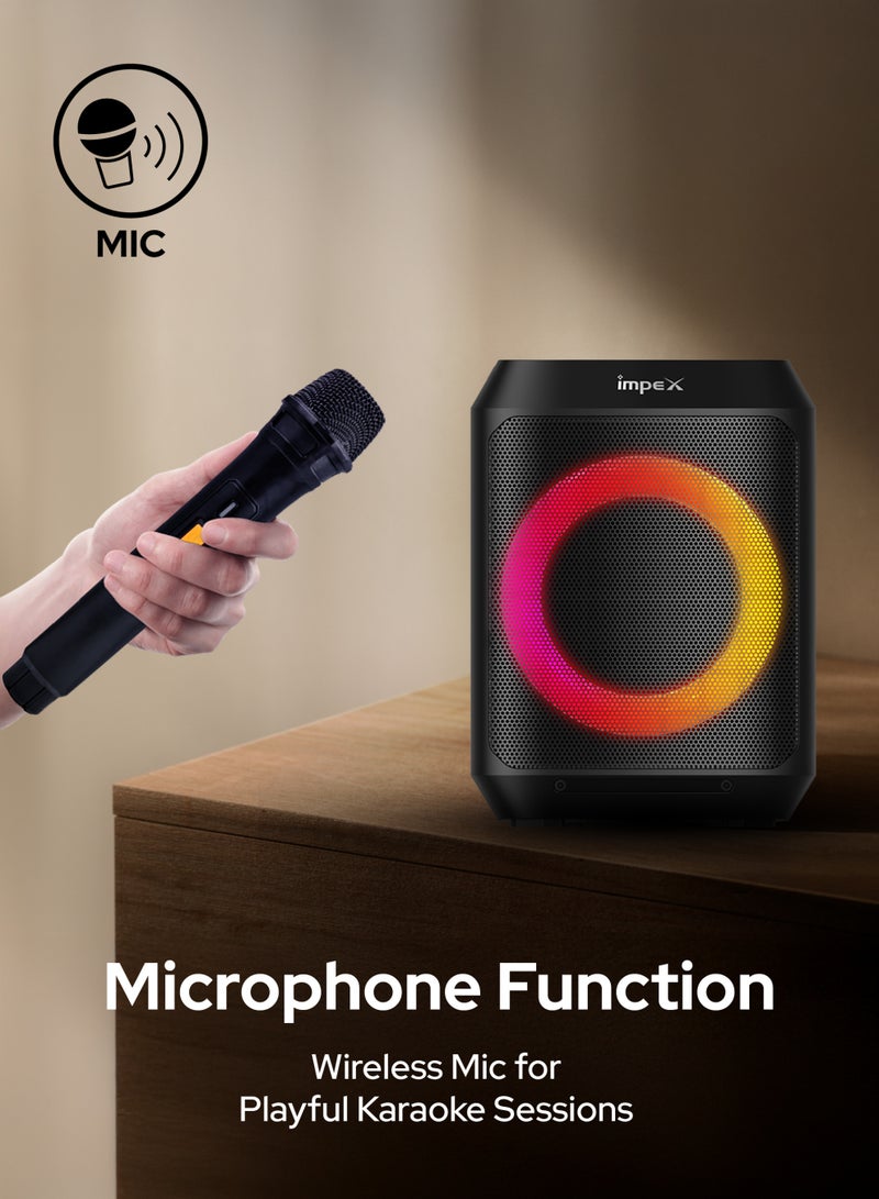 إمبكس 8 Inch Portable Bluetooth Speaker with Wireless Mic | 1500W PMPO | Color Ring Light | 1500mAh Battery | USB/AUX/TWS | 45Hz–20kHz | Built-in Rechargeable Battery | TS 1109 New Model TS 1109 New Model black - Image 5