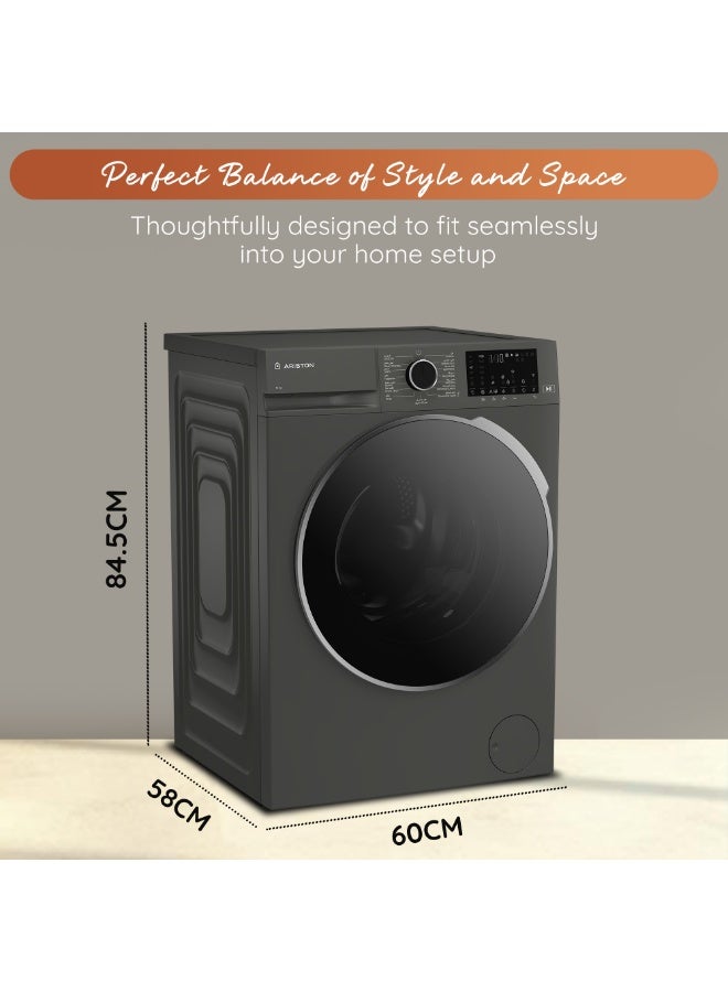 Ariston 10KG Front Load Washing Machine 1400RPM with Steam Therapy, ProSmart Inverter Motor, WiFi HomeWhiz App, Add Garment, Mini 14 Quick Wash, Made in Turkey, Manhattan Gray– ARWF10143DMME 10 kg ARWF10143DMME Grey - Image 3