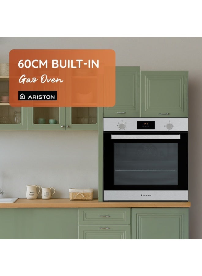 Ariston Built In 60cm 62 Liters Gas Oven, Enameled Inside Cavity, Electronic Temperature Control, Multiflow Technology with Self Cleaning, Convection Bake, Grill, Turbo Grill, Defrost, Inox GS3Y430IXA 62 L 1500 W GS3Y430IXA Inox - Image 2