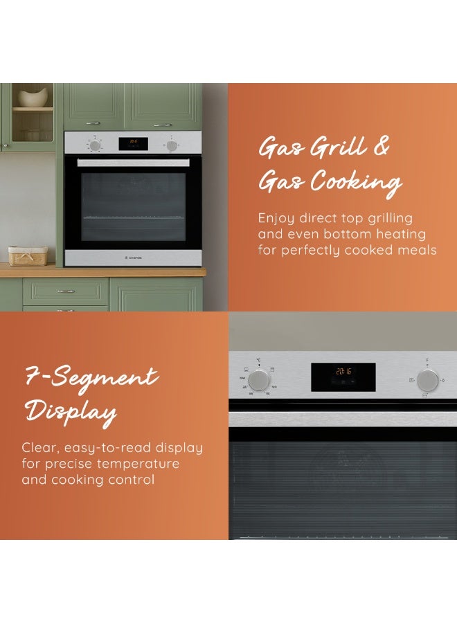 Ariston Built In 60cm 62 Liters Gas Oven, Enameled Inside Cavity, Electronic Temperature Control, Multiflow Technology with Self Cleaning, Convection Bake, Grill, Turbo Grill, Defrost, Inox GS3Y430IXA 62 L 1500 W GS3Y430IXA Inox - Image 5