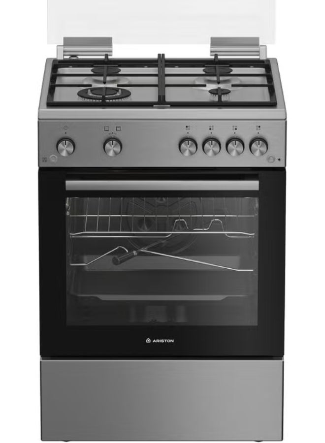 Ariston 60cm Gas Cooker, 4 Burners, Mechanical Timer, Glass Oven Door, Cast Iron Support, 64L Cavity, Inox - ARR6GGG23125XME ARR6GGG23125XME Silver - Image 1