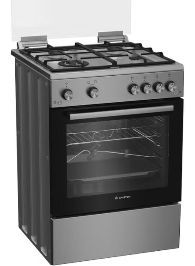 Ariston 60cm Gas Cooker, 4 Burners, Mechanical Timer, Glass Oven Door, Cast Iron Support, 64L Cavity, Inox - ARR6GGG23125XME ARR6GGG23125XME Silver - Image 2
