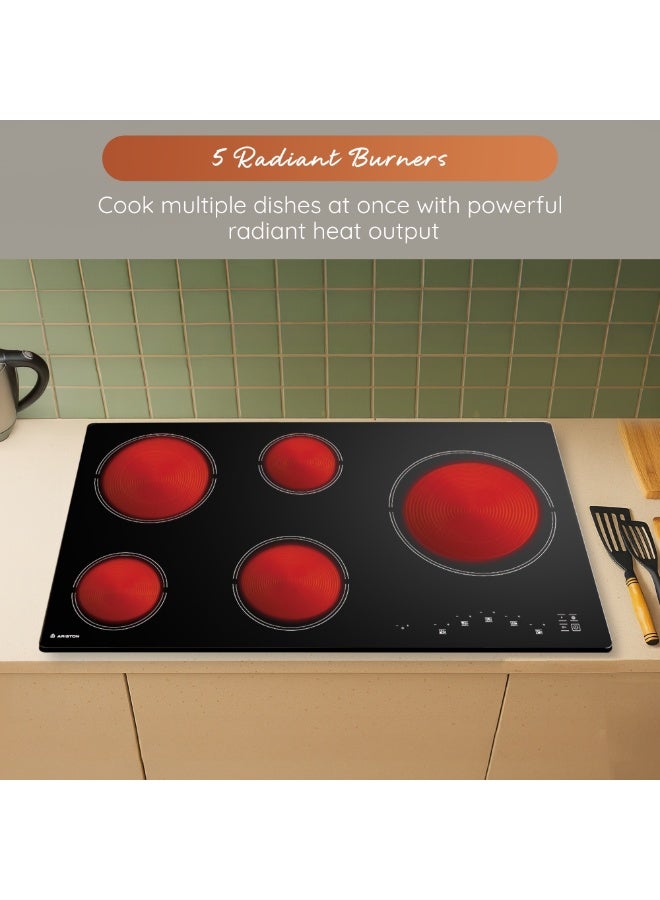 Ariston 90 cm Built-in Electric Hob 5 ‎Over-Heating Temperature Protection, Kanger Glass Ceramic, 8900 Watts, Touch Control, Hi-Light Heating Elements, Touch Control, 1-Year Warranty HR9020B Black - Image 4