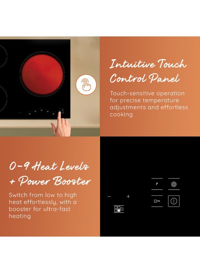 Ariston 90 cm Built-in Electric Hob 5 ‎Over-Heating Temperature Protection, Kanger Glass Ceramic, 8900 Watts, Touch Control, Hi-Light Heating Elements, Touch Control, 1-Year Warranty HR9020B Black - Image 5