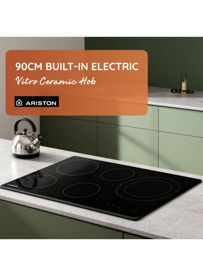 Ariston 90 cm Built-in Electric Hob 5 ‎Over-Heating Temperature Protection, Kanger Glass Ceramic, 8900 Watts, Touch Control, Hi-Light Heating Elements, Touch Control, 1-Year Warranty HR9020B Black - Image 2