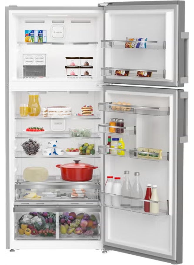 Ariston 557L Gross / 405L Net, Double Door Freezer Top Refrigerator, Inverter Compressor, No Frost Technology, LED Display, Holiday Mode, Glass Shelves, Titanium Inox - ART78F6593XME 220 W ART78F6593XME ‎Titanium Inox - Image 2