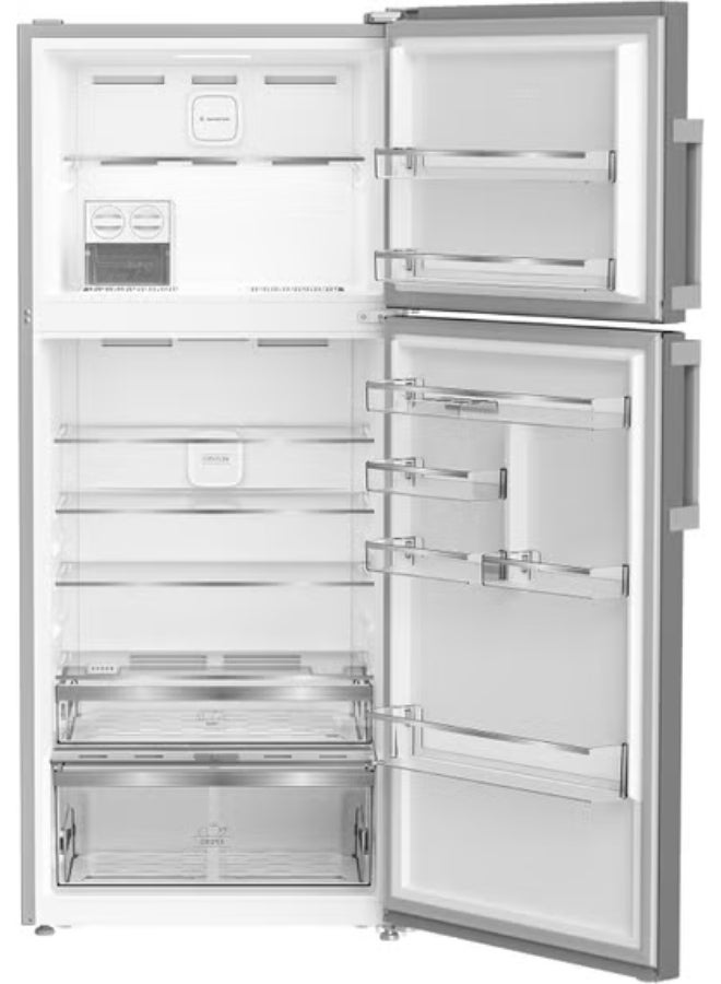 Ariston 557L Gross / 405L Net, Double Door Freezer Top Refrigerator, Inverter Compressor, No Frost Technology, LED Display, Holiday Mode, Glass Shelves, Titanium Inox - ART78F6593XME 220 W ART78F6593XME ‎Titanium Inox - Image 4