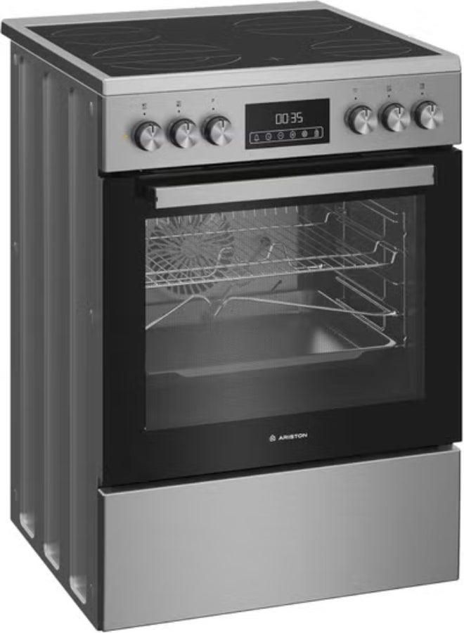 Ariston 60cm Electric Cooker, 4 Burners, Vitroceramic, Built-In Electric Grill, LED Touch Control, 6 Functions, Steam Cleaning, Inox - ARR6EV520205XME ARR6EV520205XME Inox - Image 2