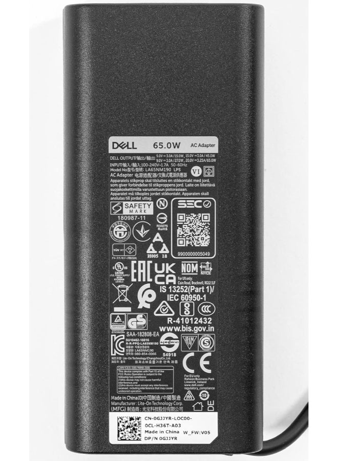 ديل Laptop Charger 65W Watt USB Type C AC Power Adapter LA65NM190/HA65NM190/DA65NM190 Include Power Cord for Dell XPS 12 9250, XPS 13 9350 Compatible with XPS Series and Latitude 5000 Series black - Image 3