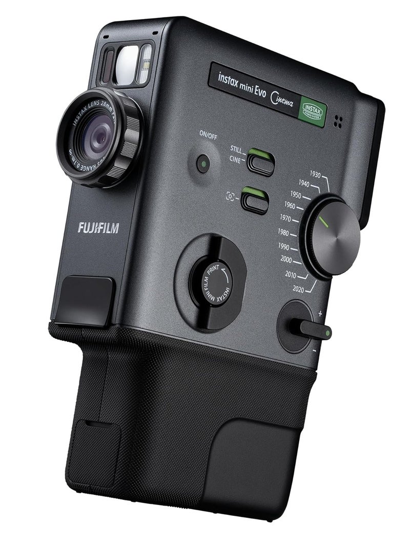 فوجي فيلم كاميرا فورية هجينة FUJIFILM instax mini Evo Cinema – كاميرا رقمية وفورية مع تسجيل الفيديو، تشغيل QR، 10 تأثيرات عدسة و10 تأثيرات فيلم – تطبع على فيلم Instax Mini (أسود) - Image 1