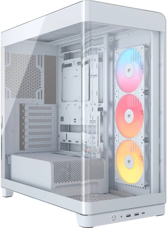 Corsair Frame 4500X RS-R ARGB Mid-Tower PC Case, Panoramic Tempered Glass, 3x RS-R ARGB Fans, Supports E-ATX, Up to 460mm GPU, 185mm CPU Cooler, 2 x 2.5″ + 1 x 3.5″ Storage, USB-C Front I/O, High Airflow, Anti-Sag GPU Support, White | CC-9011315-WW