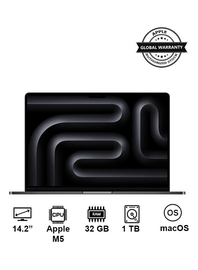 ابل  New 2026 MacBook Pro MJ3D4 | 14.2 Inch Display | Apple M5 Chip10-Core CPU 10-Core GPU | 32GB RAM | 1TB SSD | macOS | English Keyboard | Space Black - Image 1