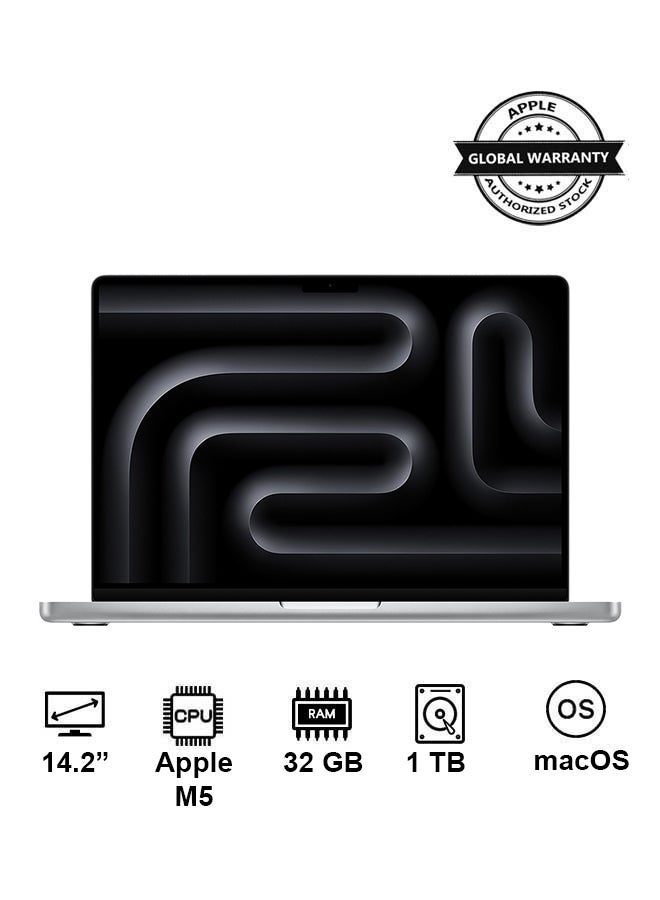 ابل  New 2026 MacBook Pro MJ3E4 | 14.2 Inch Display | Apple M5 Chip10-Core CPU 10-Core GPU | 32GB RAM | 1TB SSD | macOS | English Keyboard | Silver - Image 1