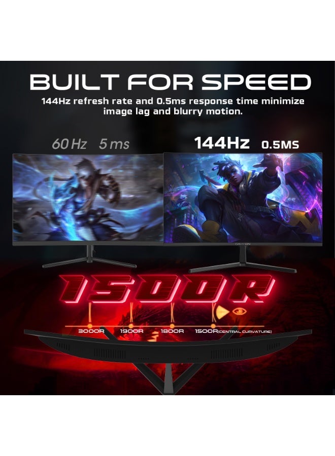GAMEON 27 Inch Curved Gaming Monitor QHD 2560x1440 144Hz VA Panel 0.5ms MPRT FreeSync Adaptive Sync HDR10 HDMI 2.1 DP 1.4 Built-in Speakers Low Blue Light Flicker Free LED Display Black - Image 4