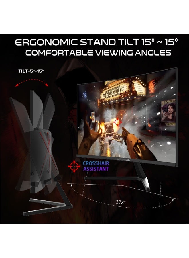 GAMEON 27 Inch Curved Gaming Monitor QHD 2560x1440 144Hz VA Panel 0.5ms MPRT FreeSync Adaptive Sync HDR10 HDMI 2.1 DP 1.4 Built-in Speakers Low Blue Light Flicker Free LED Display Black - Image 2