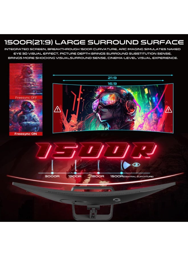 جايم أون GAMEON 34 Inch Curved WQHD Gaming Monitor 3440x1440 100Hz 0.5ms MPRT VA Panel HDR10 FreeSync Adaptive Sync HDMI 2.1 DisplayPort UltraWide 21:9 Built-in Speakers PC & Console Ready black - Image 5