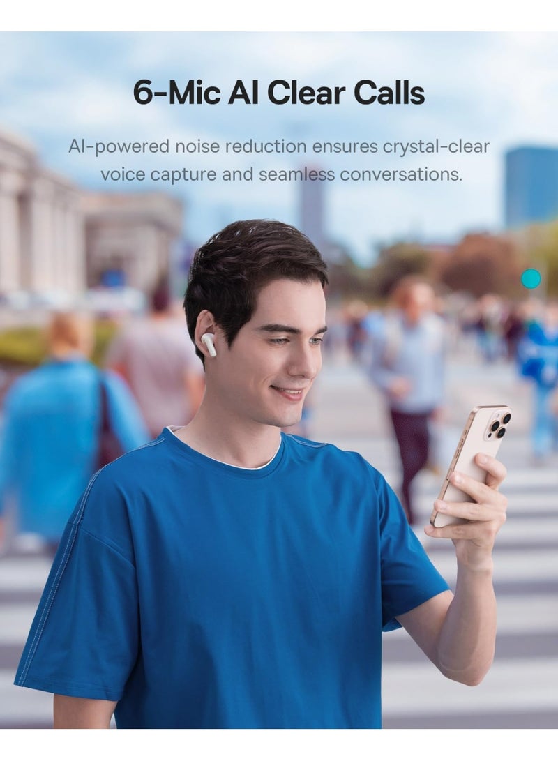 Baseus True Wireless Earbuds Bluetooth 6.0 – TWS In-Ear Headphones with Deep Bass, LDAC Hi-Res Audio, Real-Time Adaptive Noise Cancelling, Adaptive EQ, 6-Mic AI Clear Calls, Touch Control, Low-Latency Gaming Mode, 55H Playtime, IP55 Waterproof, Type-C Fast Charging – For iPhone & Android – White Moon White - Image 5