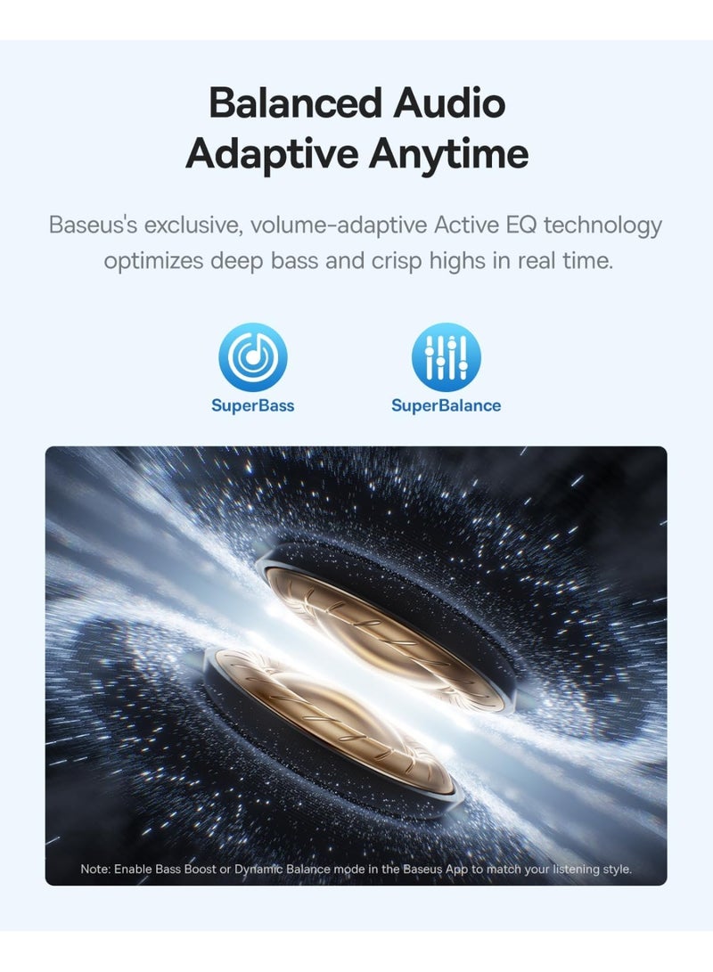 Baseus True Wireless Earbuds Bluetooth 6.0 – TWS In-Ear Headphones with Deep Bass, LDAC Hi-Res Audio, Real-Time Adaptive Noise Cancelling, Adaptive EQ, 6-Mic AI Clear Calls, Touch Control, Low-Latency Gaming Mode, 55H Playtime, IP55 Waterproof, Type-C Fast Charging – For iPhone & Android – White Moon White - Image 3