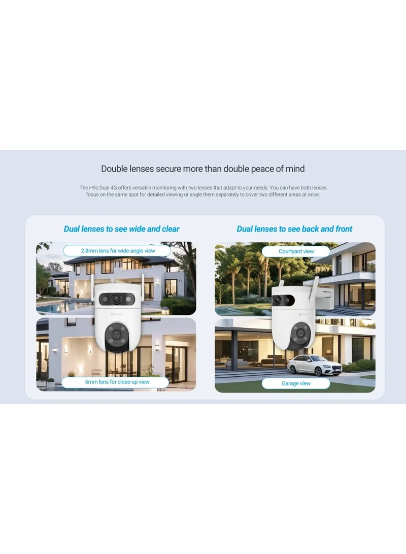 EZVIZ H9c Dual-Lens 3K Outdoor Security Camera – Pan & Tilt, 4G LTE + Wi-Fi, Wide-Angle + Telephoto, AI Human & Vehicle Detection, Color Night Vision, Two-Way Audio, MicroSD/Cloud Storage, Weatherproof - Image 2