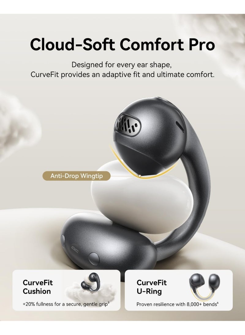 بيسوس Wireless Open-Ear Bluetooth 6.0 Clip-On Headphones Sports Earbuds with LDAC Hi-Res Audio, HiFi4 Sound, IP67 Waterproof, 4-Mic AI Noise Cancelling Calls, SuperBass 2.0, Ultra-Light 5g Ear Clip, Sweatproof Secure Fit, Low Latency Gaming Mode – Wireless Earphones for Running, Gym, iPhone & Android – Black MC1 Pro - Black - Image 2