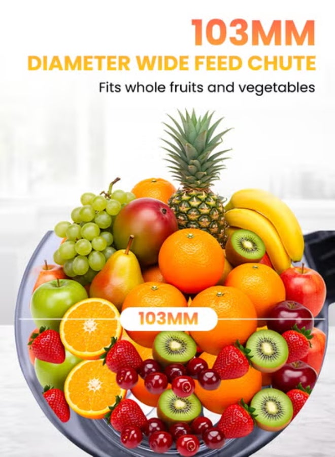 SONASHI Slow Juicer – Unbreakable Juicing Bowl | 103mm Wide Feed Chute, Mesh-Free Filter System | Low Noise Motor with Reverse Function | Juice & Residue Separation | Overheat Protection & Safety Lock | 220–240V 600 ml 100 W SSJ-601 Black - Image 3