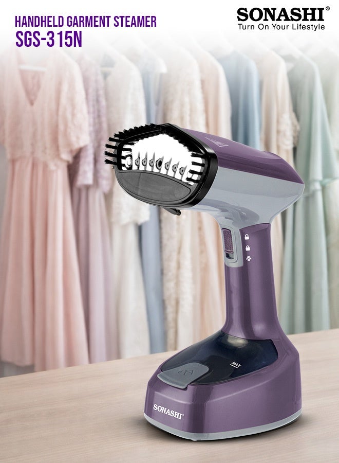SONASHI Foldable Handheld Garment Steamer|1400W| 150 ML| Upto 25g/min Continuous Powerful Steam |Lock Steam Switch| Ultra Easy Wrinkle Remover| Travel-Friendly |Removable Fabric Brush |SGS-315N Purple 150 ml 1400 W SGS-315N purple - Image 1