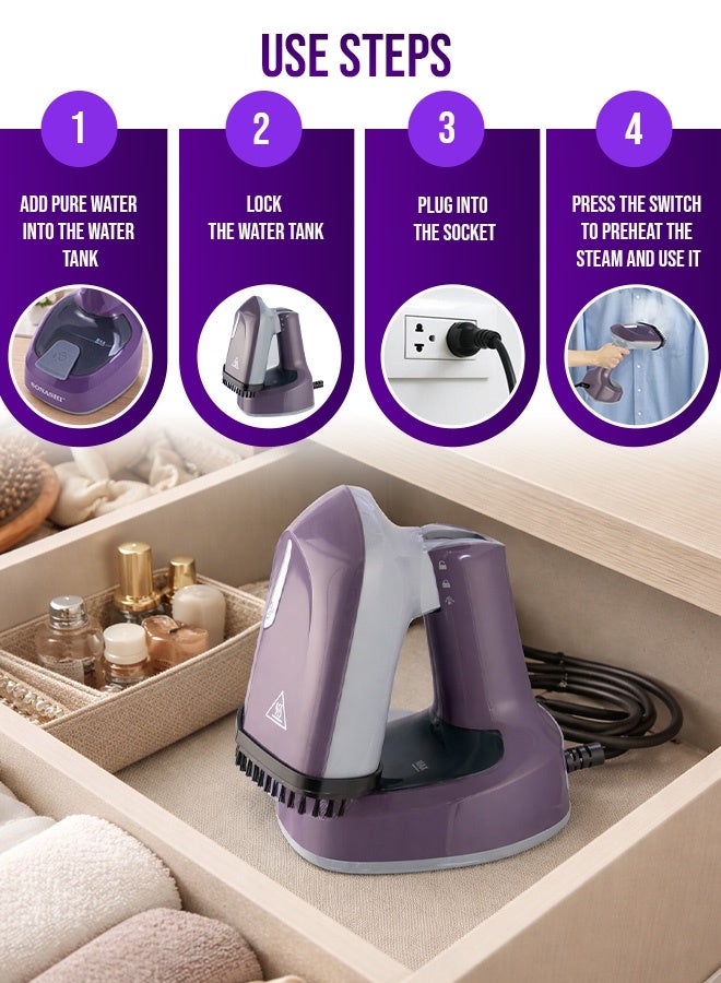 SONASHI Foldable Handheld Garment Steamer|1400W| 150 ML| Upto 25g/min Continuous Powerful Steam |Lock Steam Switch| Ultra Easy Wrinkle Remover| Travel-Friendly |Removable Fabric Brush |SGS-315N Purple 150 ml 1400 W SGS-315N purple - Image 5
