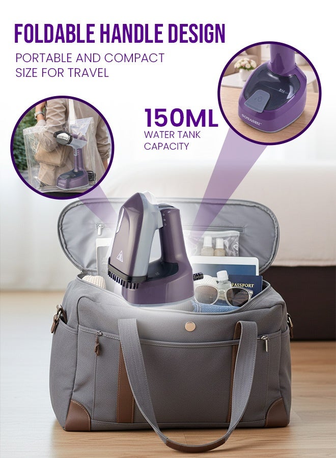SONASHI Foldable Handheld Garment Steamer|1400W| 150 ML| Upto 25g/min Continuous Powerful Steam |Lock Steam Switch| Ultra Easy Wrinkle Remover| Travel-Friendly |Removable Fabric Brush |SGS-315N Purple 150 ml 1400 W SGS-315N purple - Image 4