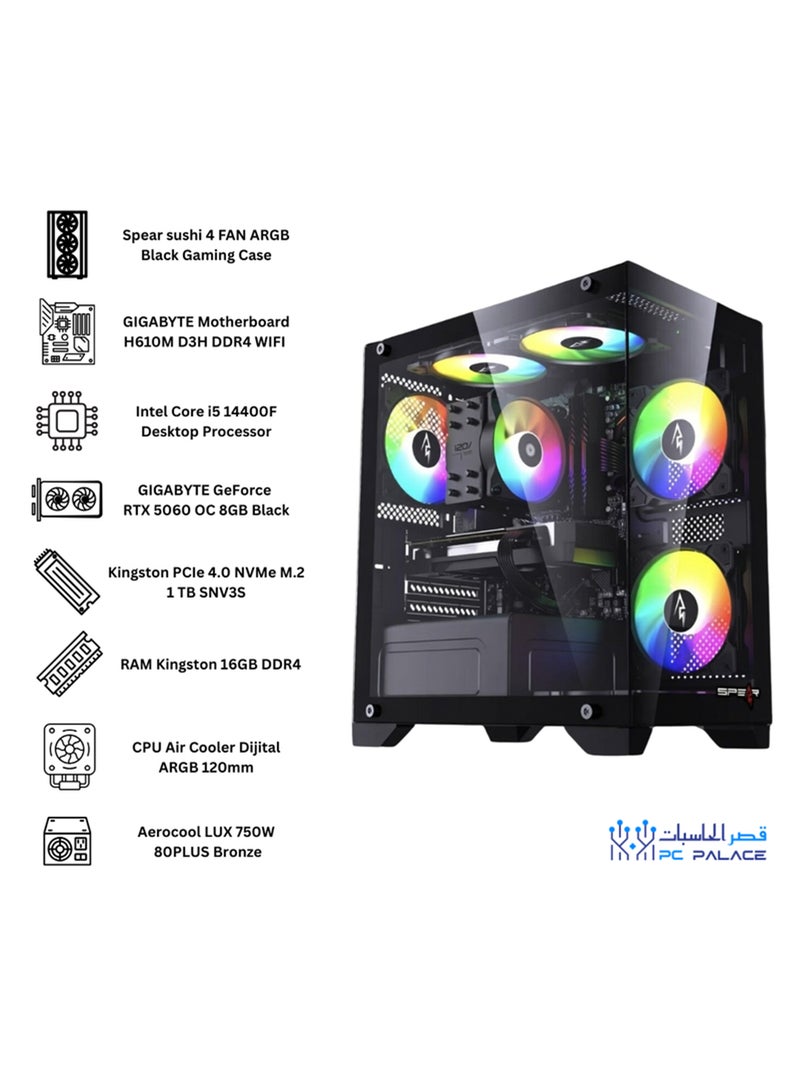 قصر الحاسبات جهاز كمبيوتر للألعاب بمعالج Intel Core i5 14400F / ذاكرة وصول عشوائي 16 جيجابايت / قرص SSD M.2 بسعة 1 تيرابايت / بطاقة رسومات Nvidia GeForce RTX 5060 بسعة 8 جيجابايت / نظام التشغيل Windows 11 Pro - Image 3