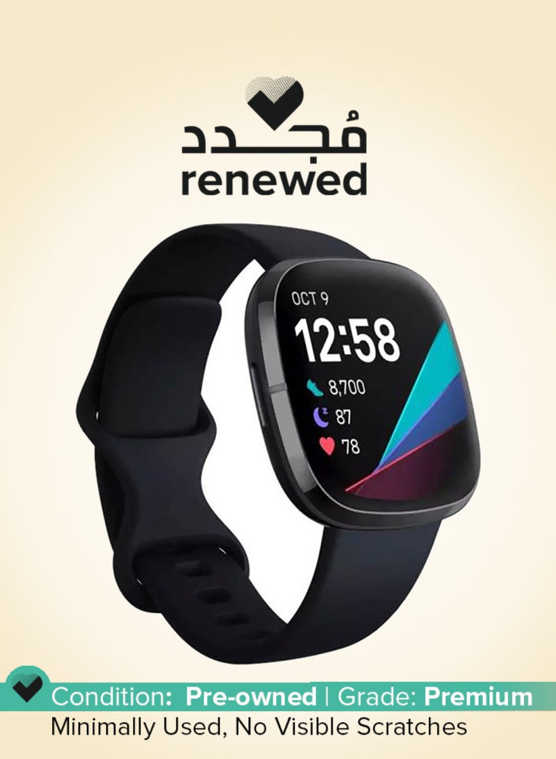 Fitbit Renewed - Sense, Advanced Smartwatch Carbon/Graphite Stainless Steel - Image 1