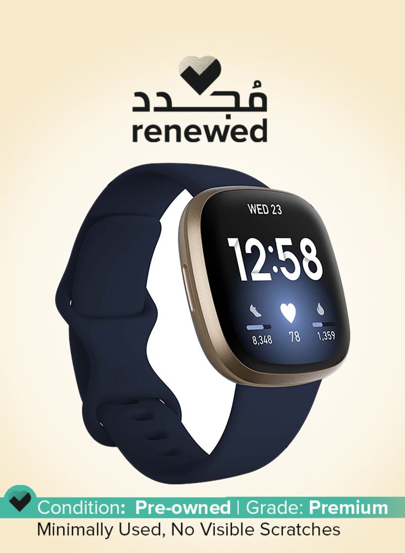 Fitbit Renewed - Versa 3 Health & Fitness Smartwatch Midnight/Soft Gold Aluminium - Image 1