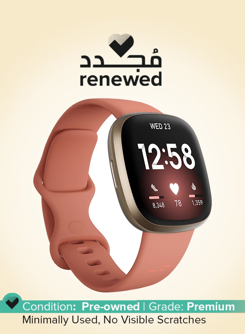 Fitbit Renewed - Versa 3 Health & Fitness Smartwatch Pink Clay/Soft Gold Aluminium - Image 1