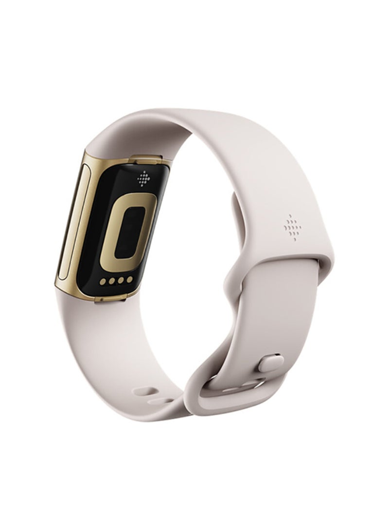 Fitbit Renewed - Charge 5 With Advanced Fitness + Health Tracker Lunar White/Soft Gold Stainless Steel - Image 3