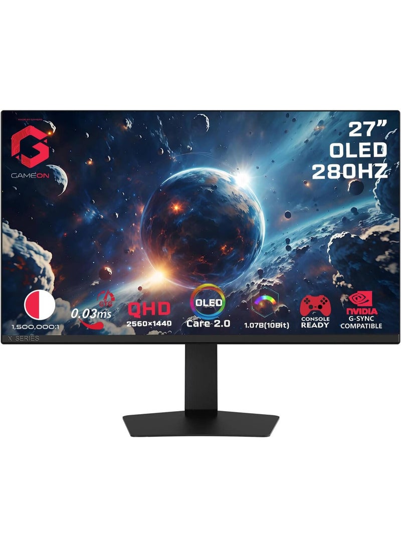 GAMEON 27 inch Gaming Monitor, QD OLED Display, QHD Resolution, 280Hz Refresh Rate, 0.03ms (GTG) Response Time, HDR True Black 400, FreeSync, Adaptive Sync| GO27QDOLD280 Black - Image 1