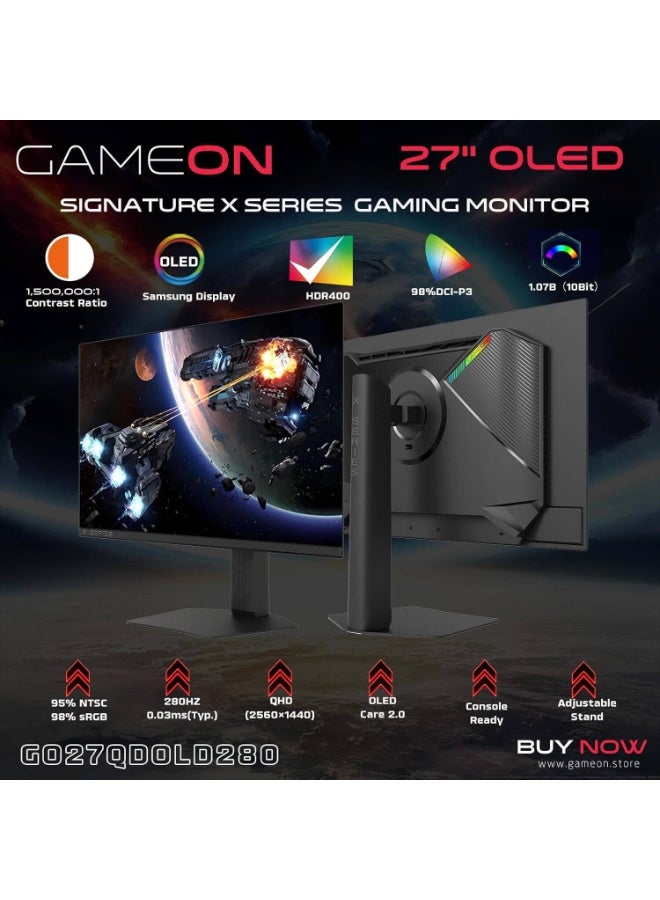 GAMEON 27 inch Gaming Monitor, QD OLED Display, QHD Resolution, 280Hz Refresh Rate, 0.03ms (GTG) Response Time, HDR True Black 400, FreeSync, Adaptive Sync| GO27QDOLD280 Black - Image 2
