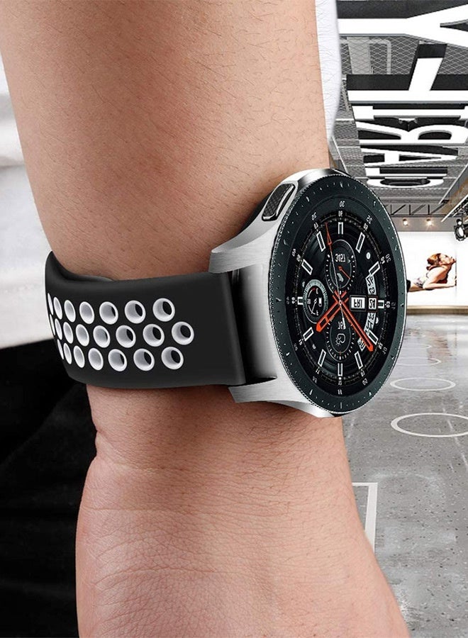 MARGOUN 20mm Silicone Sport Watch Band For Galaxy Watch 7 , 6 , 6 Classic , 5 , 5 Pro , 4 , 4 Classic , Active , Active 2 ,Watch 3 (Only 41mm) , FE , with Holes Black White - Image 2