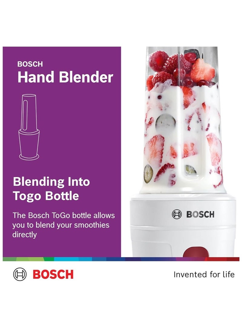 بوش Hand Blender, On The Go, Blend Directly into Bottle, Mini Blender, BPA Free, German Engineering MMBP1000GB white - Image 3