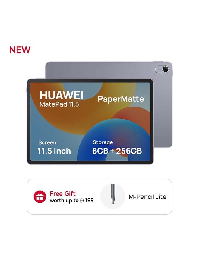 هواوي تابلت ميت باد 11.5 (2026) إصدار بيبر ماتي 11.5 بوصة رمادي 8 جيجابايت رام 256 جيجابايت واي فاي هواوي ملاحظات + قلم M-بنسل لايت - إصدار الشرق الأوسط - Image 1