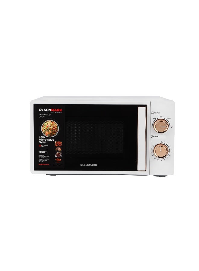 Olsenmark 20L Solo Microwave Oven 1100W ,35-Min Timer, 245mm Turntable, Powder-Coated Cavity, White with Rose Gold Knob and Handle 20 L 1100 W OMMO7059 white - Image 1