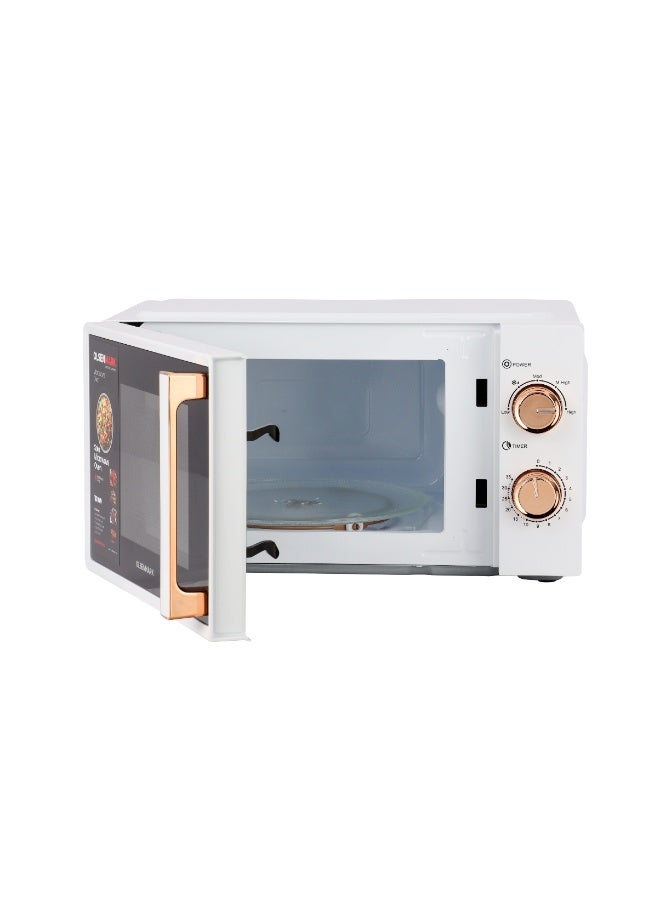 Olsenmark 20L Solo Microwave Oven 1100W ,35-Min Timer, 245mm Turntable, Powder-Coated Cavity, White with Rose Gold Knob and Handle 20 L 1100 W OMMO7059 white - Image 2