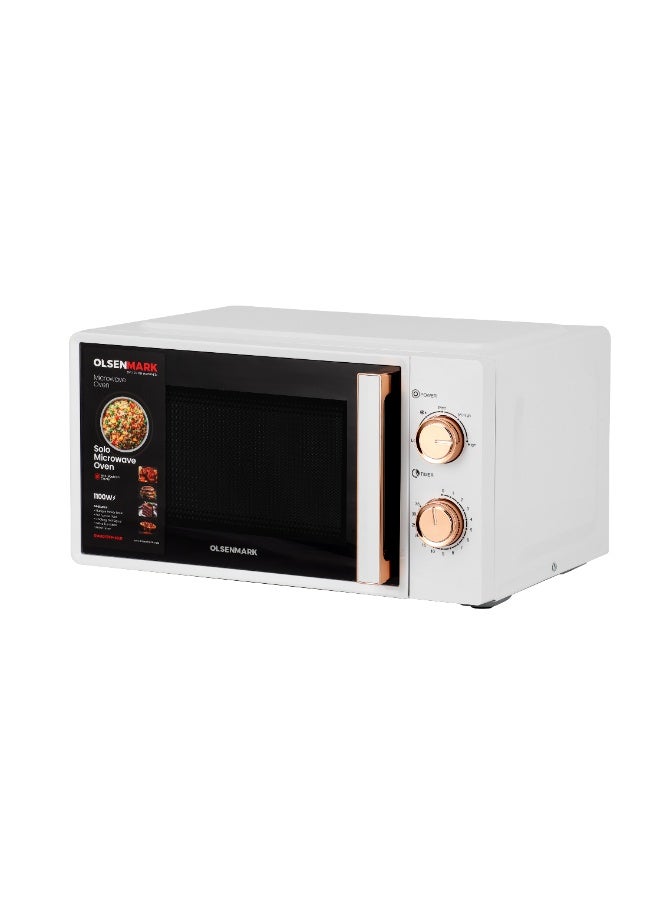 Olsenmark 20L Solo Microwave Oven 1100W ,35-Min Timer, 245mm Turntable, Powder-Coated Cavity, White with Rose Gold Knob and Handle 20 L 1100 W OMMO7059 white - Image 5
