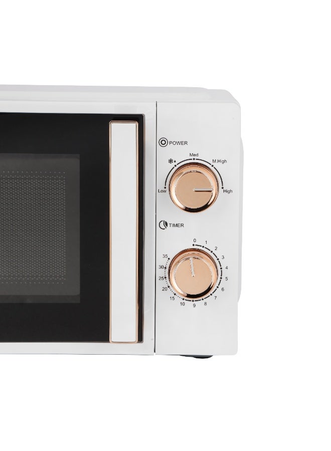Olsenmark 20L Solo Microwave Oven 1100W ,35-Min Timer, 245mm Turntable, Powder-Coated Cavity, White with Rose Gold Knob and Handle 20 L 1100 W OMMO7059 white - Image 3