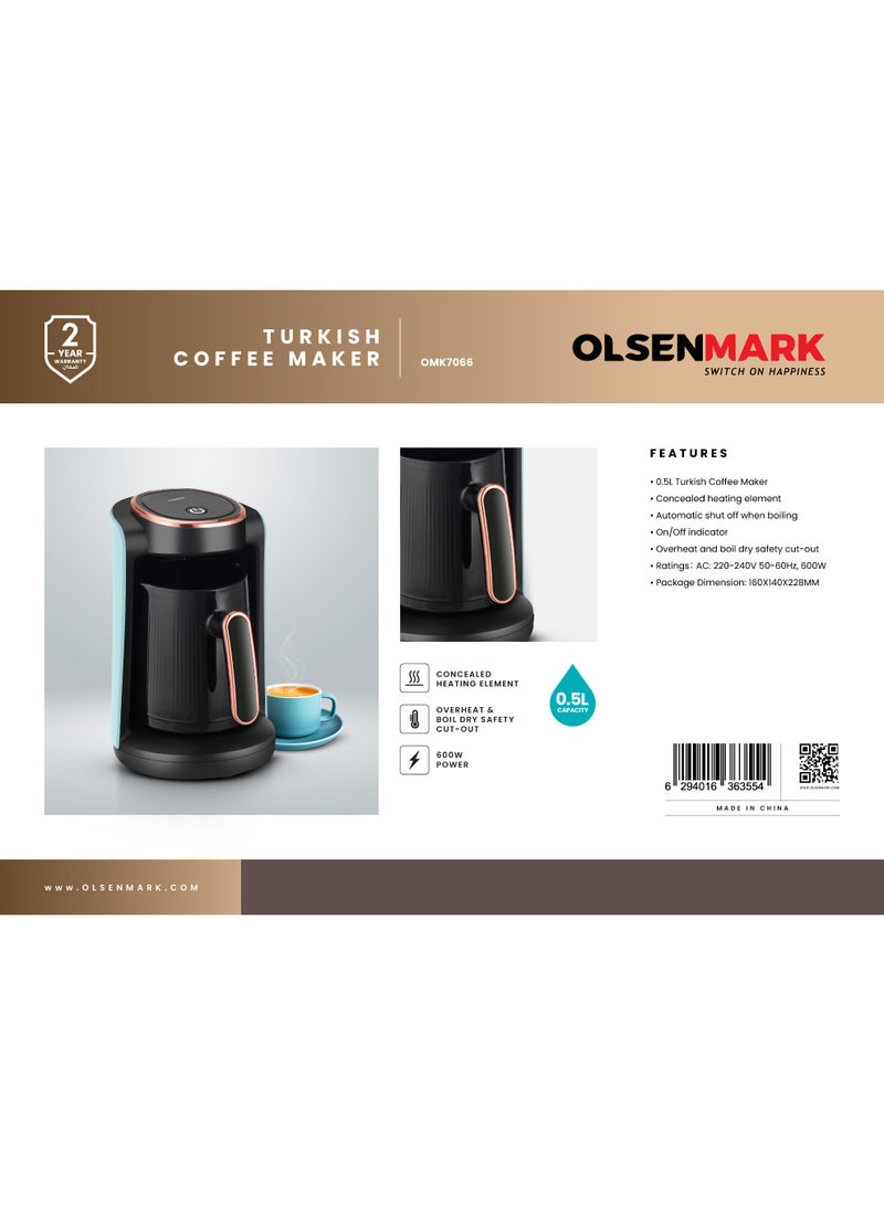 Electric Turkish Coffee Maker | 360° Rotating Base, Automatic Power Off | 2 Years Warranty - 0.5 L 600 W OMK7066 Black
