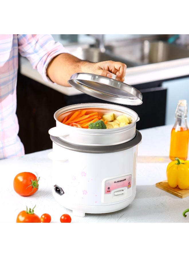 Olsenmark 1.5L Automatic Rice Cooker – 500W, 3-in-1 Cook, Steam & Keep Warm, Non-Stick Aluminum Inner Pot, Single Switch Operation, White & Pink Floral | Model OMRC7026 1.5 L 500 W OMRC7026 White and Pink - Image 4