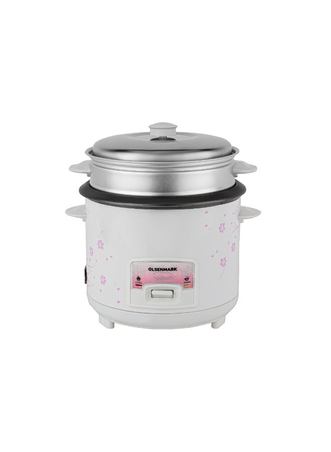 Olsenmark 1.5L Automatic Rice Cooker – 500W, 3-in-1 Cook, Steam & Keep Warm, Non-Stick Aluminum Inner Pot, Single Switch Operation, White & Pink Floral | Model OMRC7026 1.5 L 500 W OMRC7026 White and Pink - Image 5
