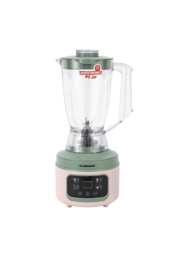 Olsenmark 2-in-1 Digital Control Blender – OMSB7057 | 800W Motor, 1.6L Unbreakable PC Jar | 4 Function Programs, Sharp Durable Blades | Grinder Attachment | 2-Year Warranty 800 W OMSB7057 Green and Beige - Image 1