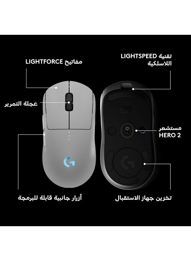 لوجيتيك Logitech G PRO 2 LIGHTSPEED Wireless Gaming Mouse, Right- or Left-Handed Mouse with up to 4 Customisable and Switchable Magnetic Side Buttons, 44K DPI Sensor, USB-C Charging, for PC/Mac - White - Image 4