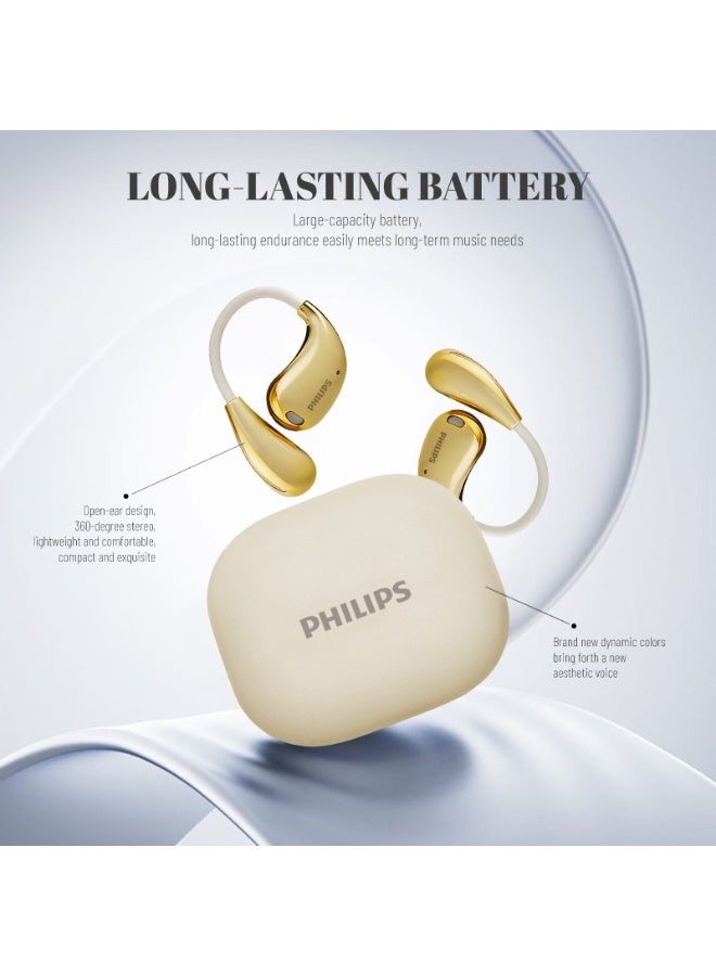 Philips Earbuds, Bluetooth Earbuds, Headphone, Open Ear Ring True Open Ear Headphones, True Wireless Earbuds - Bluetooth ， In-Ear Headphones，  Bluetooth 5.4 Headphones with Touch Control, Long-Lasting Battery, 360° Stereo Sound, Comfortable Open-Ear Fit, Non-Slip for Sports, Running, Workouts & iPhone Android TAT2769 White - Image 3