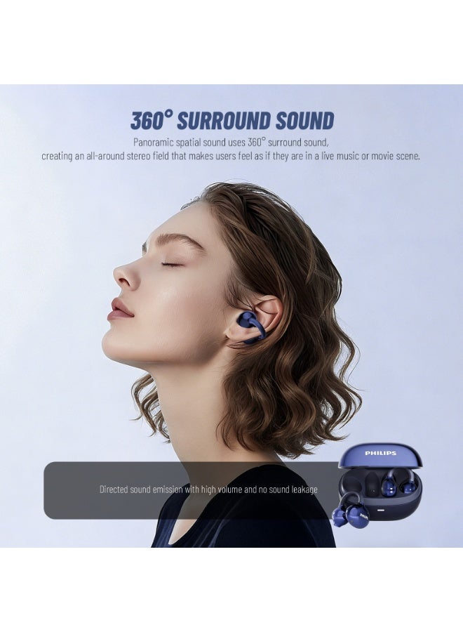 Philips Earbuds, Bluetooth Earbuds, BT Headphone, Open Ear Ring True Open Ear Headphones, True Wireless Earbuds - Open-Ear Clip-On Wireless Earbuds - 4.3g Ultra-Light, 360° Surround Sound, Ambient Transparent Mode, Non-In-Ear Comfort Fit, Sound Leakage Reduction for Sports, Workouts, Running & iPhone Android TAT3469 Blue - Image 4