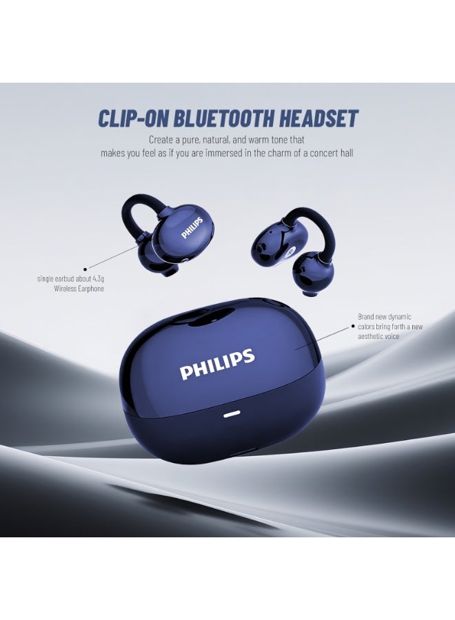 Philips Earbuds, Bluetooth Earbuds, BT Headphone, Open Ear Ring True Open Ear Headphones, True Wireless Earbuds - Open-Ear Clip-On Wireless Earbuds - 4.3g Ultra-Light, 360° Surround Sound, Ambient Transparent Mode, Non-In-Ear Comfort Fit, Sound Leakage Reduction for Sports, Workouts, Running & iPhone Android TAT3469 Blue - Image 3